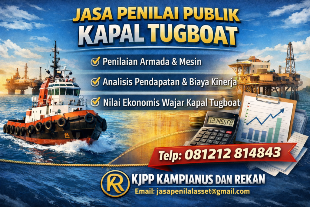 Inspeksi fisik kapal tugboat oleh tim ahli KJPP Kampianus dan Rekan di pelabuhan untuk keperluan valuasi aset.